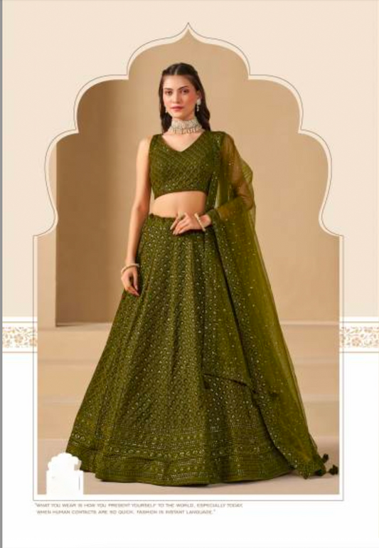 Matrut | Florance Olive Green Lehenga