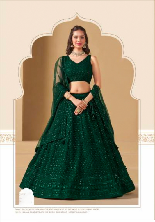 Matrut | Florance Bottle Green Lehenga