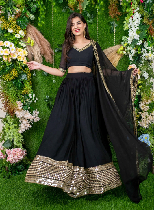 Matrut | Amber Blaze Black-Gold Lehenga