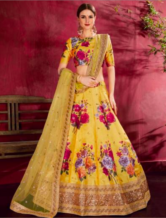Matrut | Carnations Yellow Multicolor Lehenga