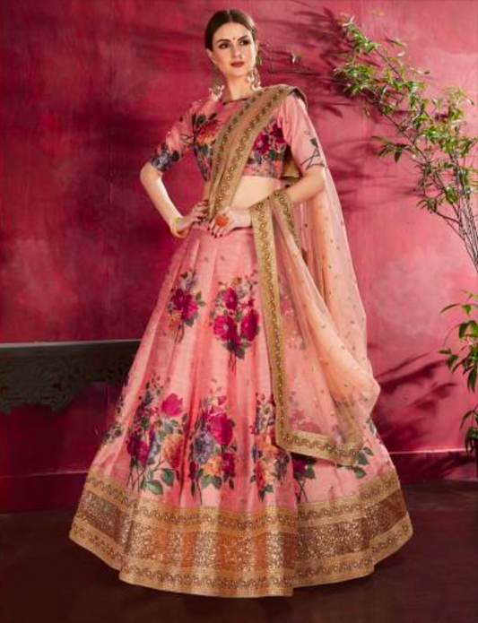 Matrut | Carnations Peach Multicolor Lehenga