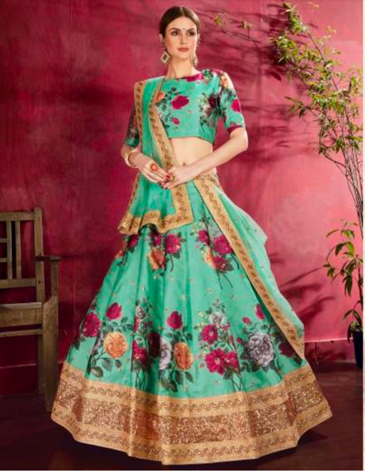 Matrut | Carnations Sea Green Multicolor Lehenga