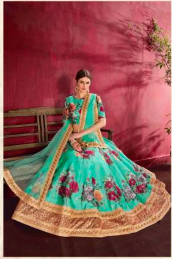 Matrut | Carnations Sea Green Multicolor Lehenga