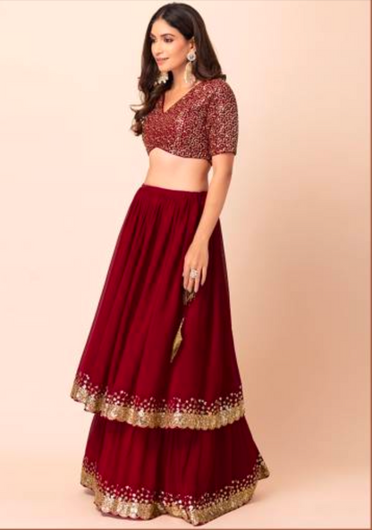 Matrut | Sunehri Cherry Red Lehenga Set