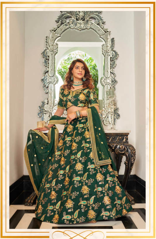 Matrut | Cultural Dark Green Lehenga