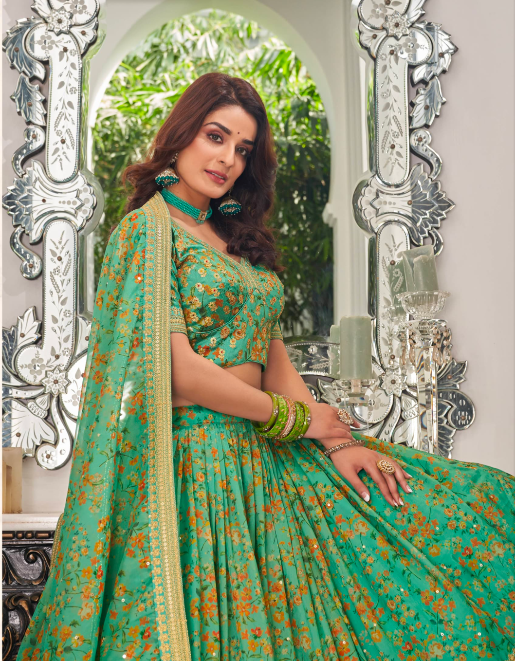Matrut | Cultural Pista Green Pink Lehenga