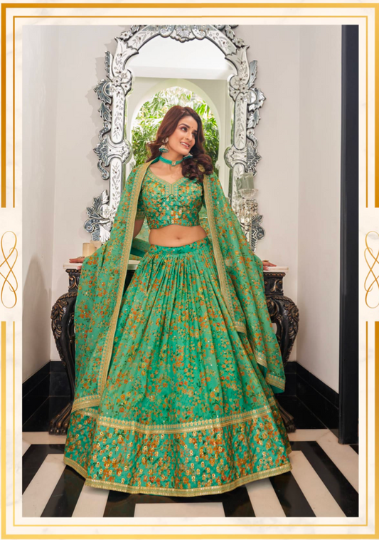 Matrut | Cultural Pista Green Pink Lehenga