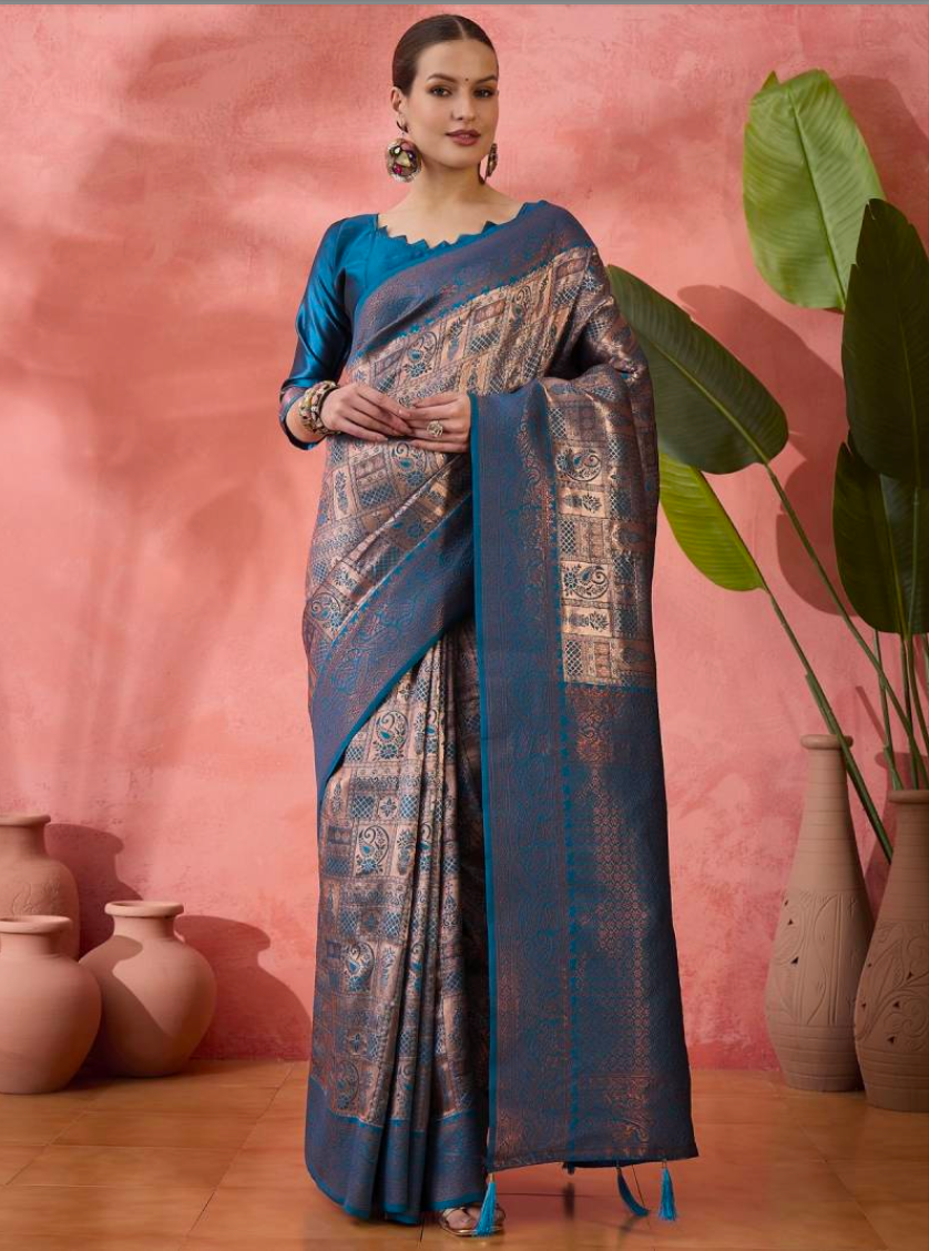 Matrut | Saral Peacock Blue Saree
