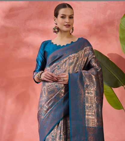 Matrut | Saral Peacock Blue Saree