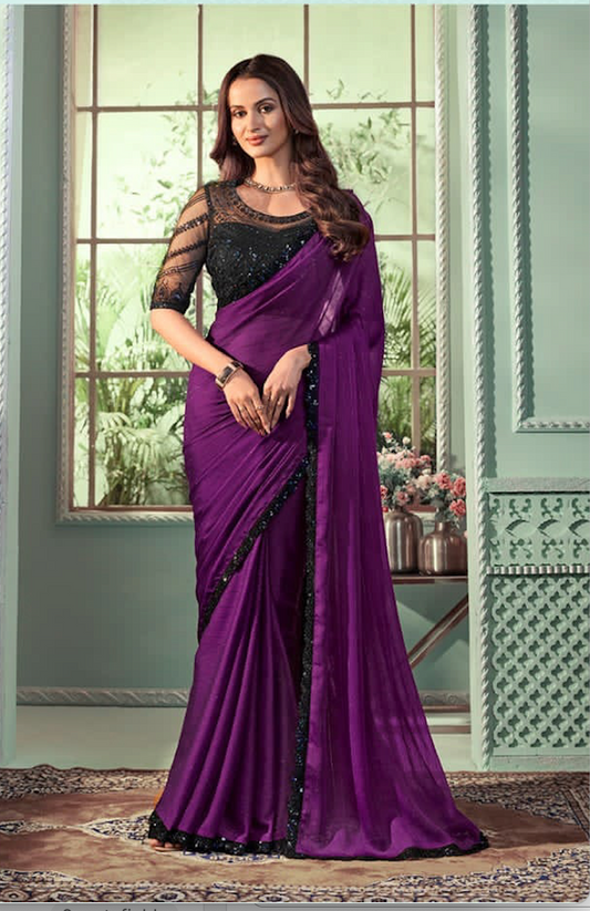 Matrut | Ehsaas Purple-Black Saree