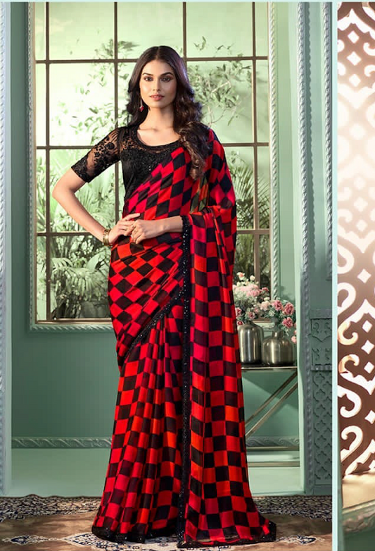 Matrut | Ehsaas Red-Black Saree