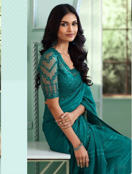 Matrut | Ehsaas Teal Blue Saree
