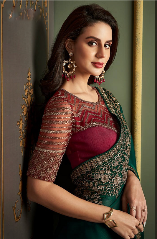 Matrut | Rooh Maroon-Green Saree