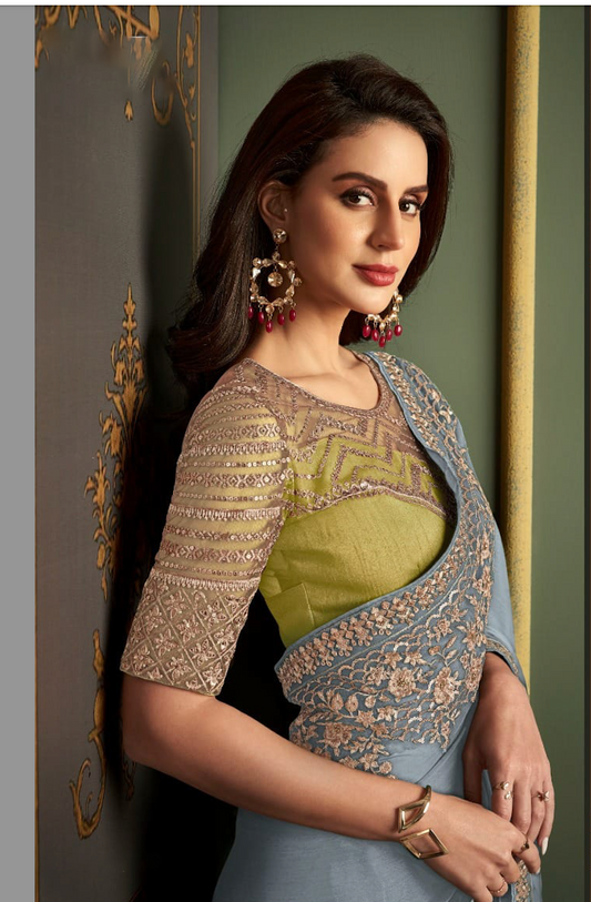 Matrut | Rooh Lime-Grey Saree