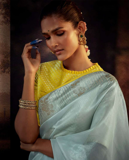 Matrut | Hit Volume Sky-Yellow Saree