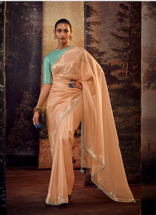 Matrut | Hit Volume Peach-Sea Green Saree