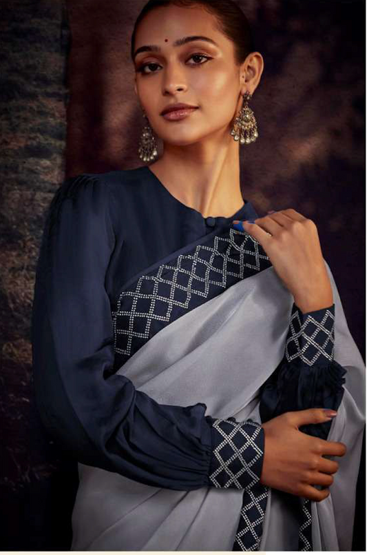 Matrut | Hit Volume Grey-Navy Saree
