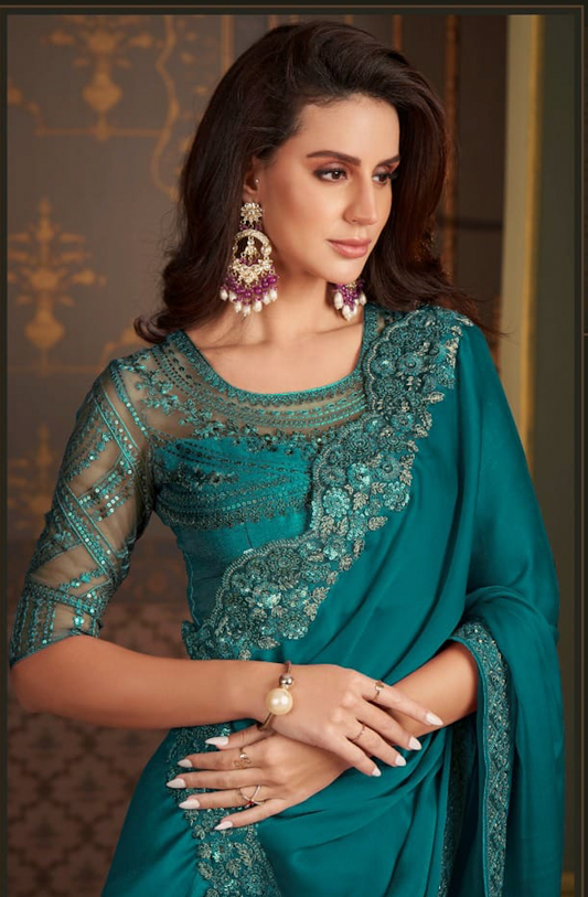 Matrut | Shehnai Peacock Blue Saree