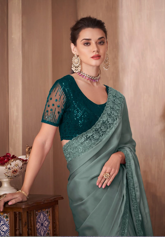 Matrut | Shama Seafoam Blue Saree