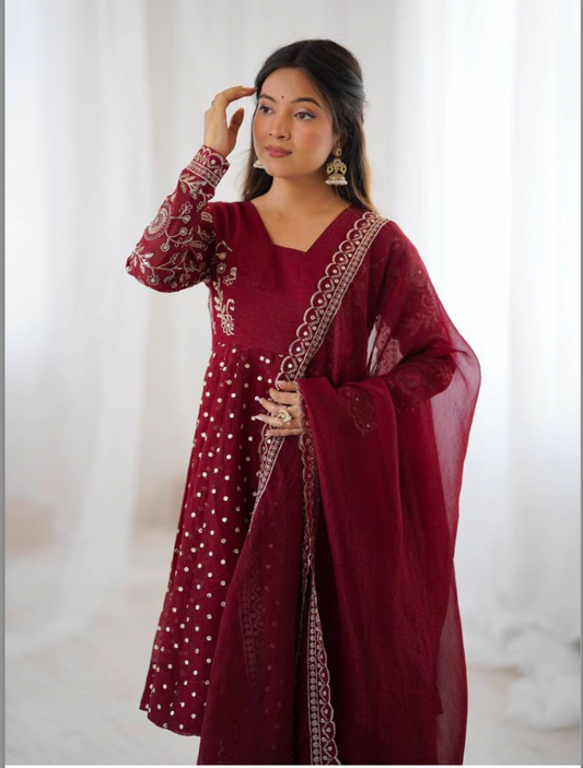 Matrut | Ruhi Cherry Red Anarkali Suit