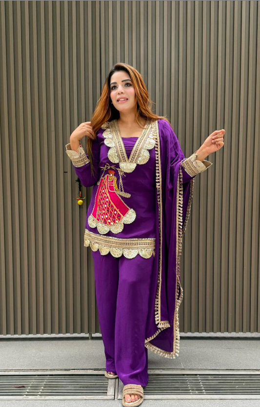 Matrut  | Resham Kraft Purple Palazzo Suit