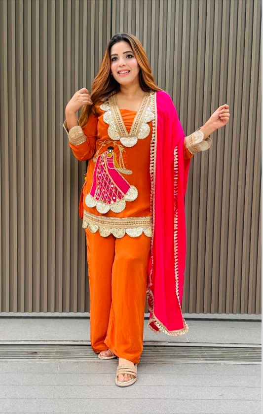 Matrut  | Resham Kraft Orange Palazzo Suit