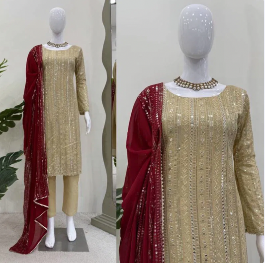 Matrut  | Glory Beige-Red Straight Suit