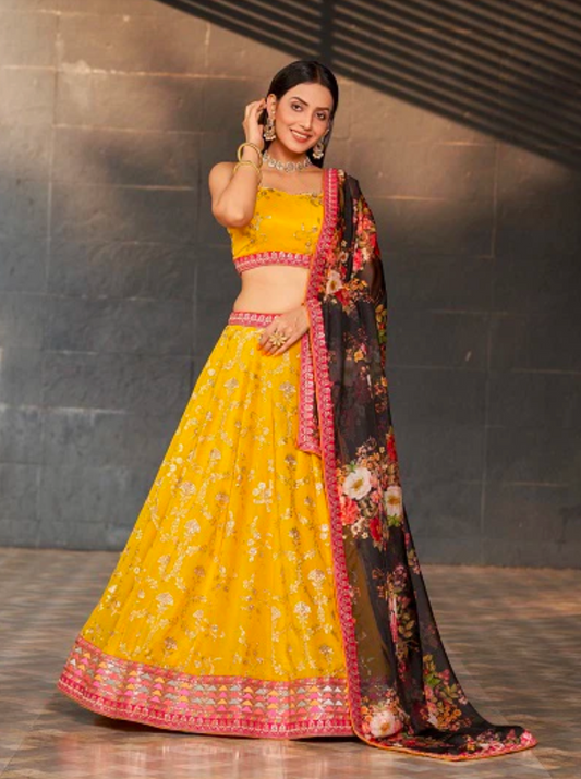 Matrut | Golden Palm Yellow Lehenga