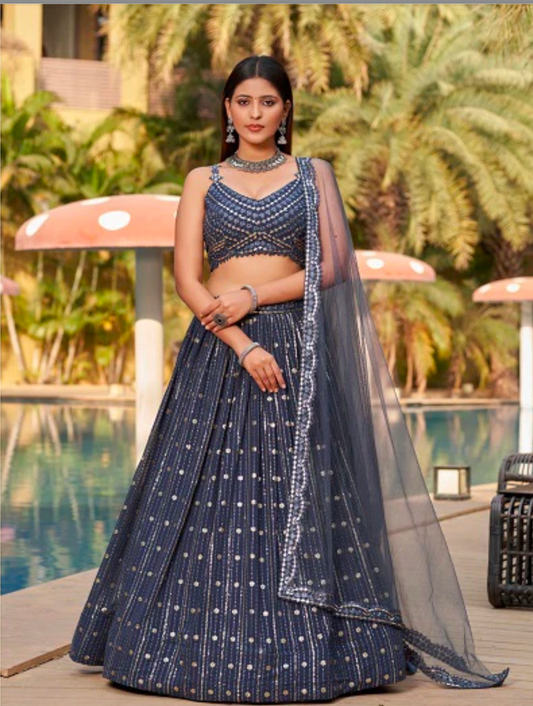 Matrut | Golden Palm Grey Lehenga