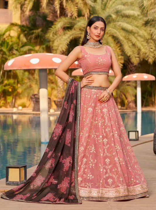 Matrut | Golden Palm Pink-Brown Lehenga