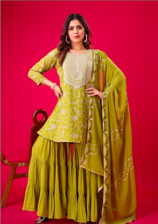 Matrut  | Sabar Lime Green Palazzo Suit