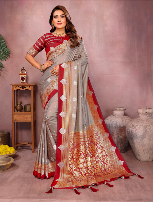Matrut | Sanmati Taupe-Red Silk Saree