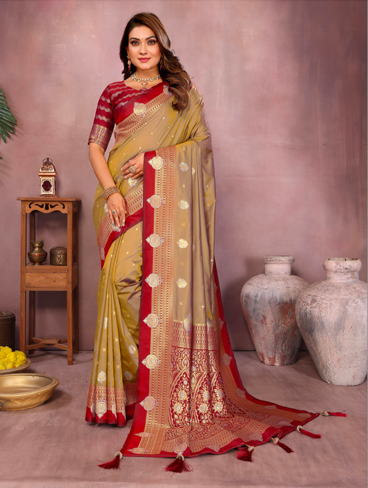 Matrut | Sanmati Golden-Red Silk Saree