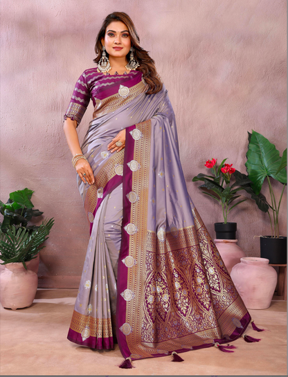 Matrut | Sanmati Lavender-Magenta Silk Saree
