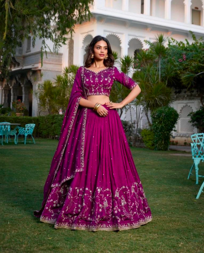 Matrut | Vichitra Magenta Lehenga