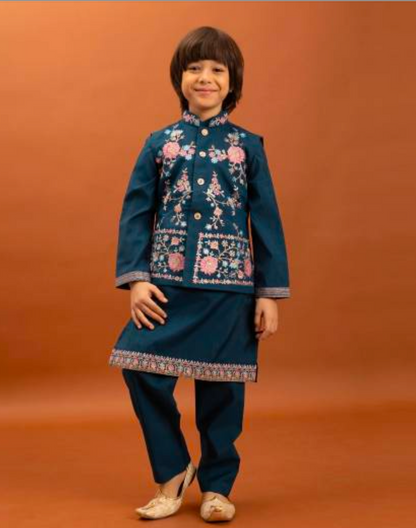 Matrut | Clleora Peacock Blue Boy Kurta Set