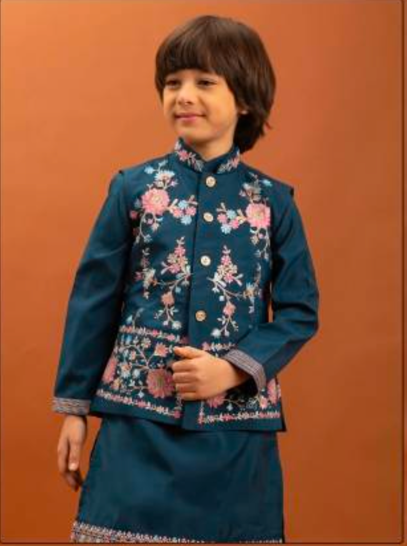 Matrut | Clleora Peacock Blue Boy Kurta Set