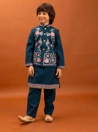 Matrut | Clleora Peacock Blue Boy Kurta Set