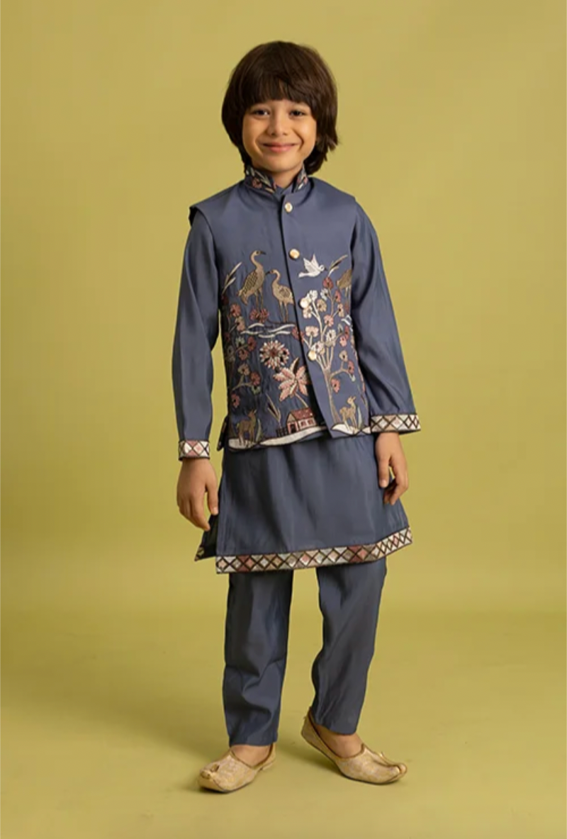 Matrut | Shahi Blue Grey Boy Kurta Set