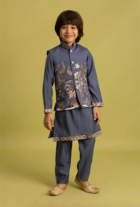 Matrut | Shahi Blue Grey Boy Kurta Set
