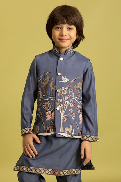 Matrut | Shahi Blue Grey Boy Kurta Set