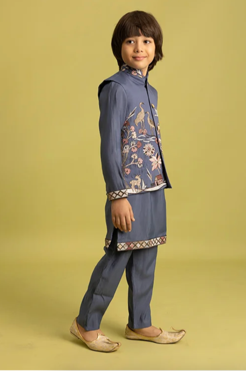 Matrut | Shahi Blue Grey Boy Kurta Set