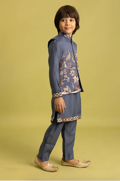 Matrut | Shahi Blue Grey Boy Kurta Set