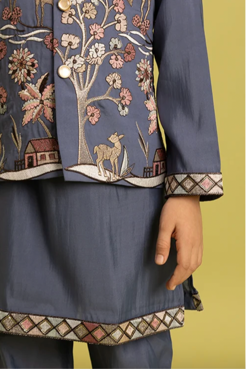 Matrut | Shahi Blue Grey Boy Kurta Set