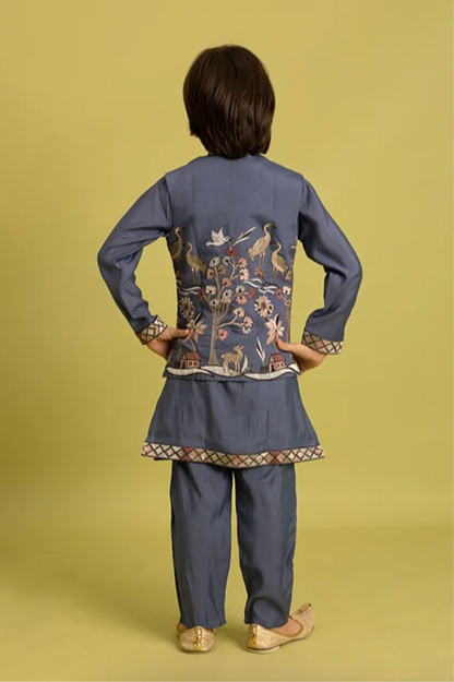 Matrut | Shahi Blue Grey Boy Kurta Set