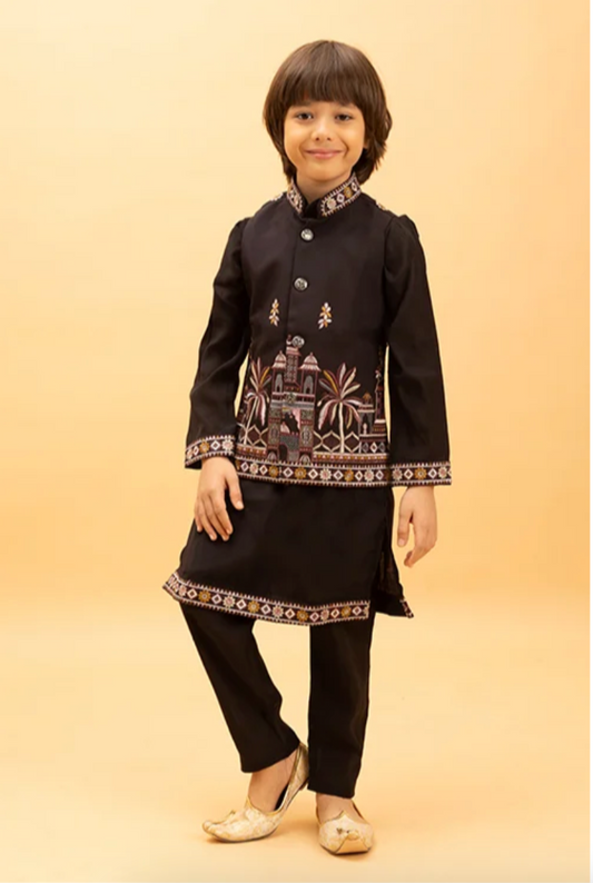 Matrut | Junior Jashn Black Boy Kurta Set