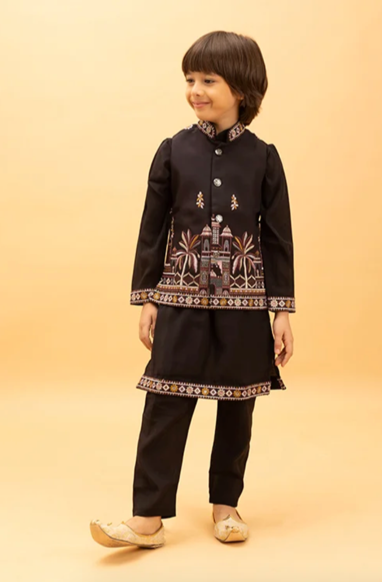 Matrut | Junior Jashn Black Boy Kurta Set