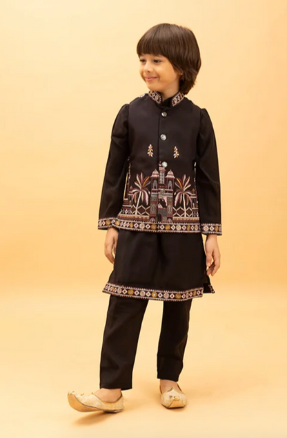 Matrut | Junior Jashn Black Boy Kurta Set