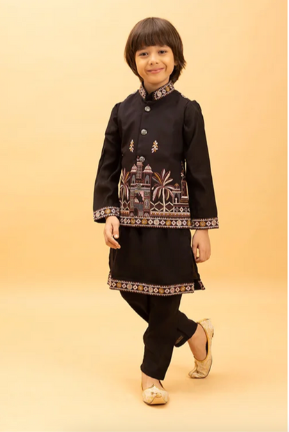 Matrut | Junior Jashn Black Boy Kurta Set