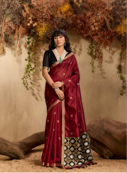 Matrut | Kanoi Crimson Red Silk Saree